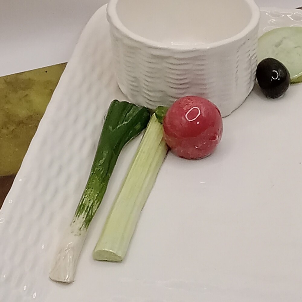 BRIGGS POTTERY Sculpted Vegetable Serving Platter Dip Cup Signed 12" Charcuterie - Picture 5 of 15